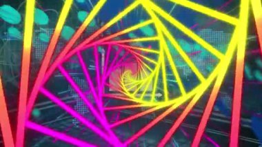 Finansal grafikler ve veriler üzerinde dönen sarı ve pembe şekillerin animasyonu. Küresel finans, ekonomi, ağ ve hareket kavramı dijital olarak oluşturulmuş video.