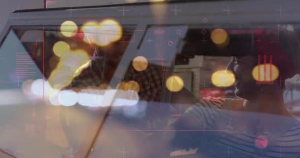 Анімація Цифрової Обробки Даних Над Двома Кавказькими Людьми Машині Глобальні — стокове відео