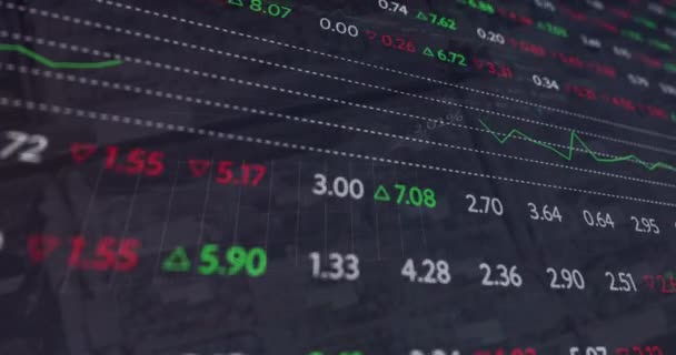Animation Financial Data Processing Graph Charts Black Background Global Communication — Vídeos de Stock