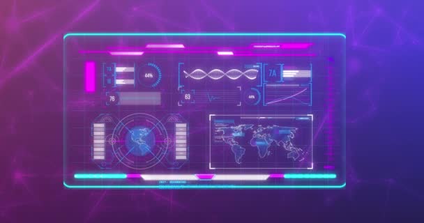 Animation Data Processing Network Connections Purple Background Global Business Computing — Stockvideo