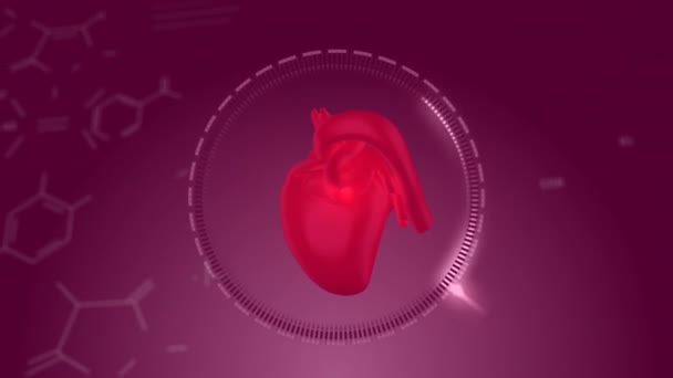 Animace Chemických Vzorců Nad Modelem Lidského Srdce Tmavém Pozadí Globální — Stock video