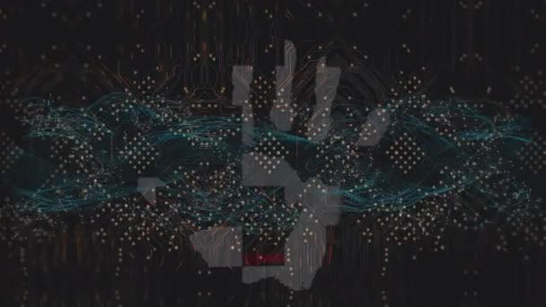 Анимация Иконки Руки Над Компьютерной Платой Черном Фоне Концепция Глобального — стоковое видео