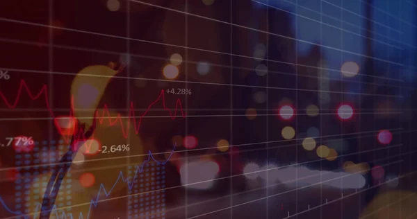 Imagen Semáforos Borrosos Sobre Gráficos Espacio Oscuro Procesamiento Datos Pantalla — Foto de Stock