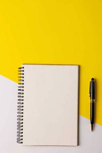 Image Notebook Copy Space Pencil Yellow White Surface Business Working — Zdjęcie stockowe