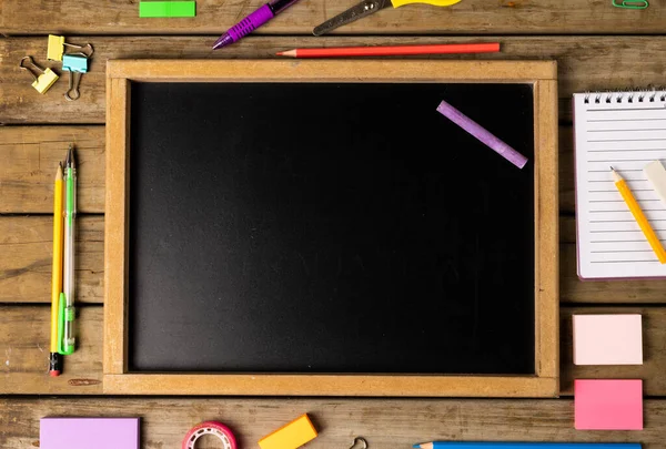 Composition Blackboard Copy Space School Items Wooden Background School Equipment — ストック写真