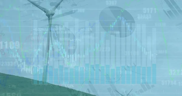 Image Data Processing Wind Turbines Global Business Digital Interface Concept — Fotografia de Stock