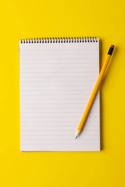 Vertical Image Notebook Copy Space Pencil Yellow Surface Business Working — Fotografia de Stock