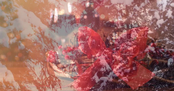 Зображення Ялинки Над Будинком Прикрашеним Різдво Різдво Традиція Концепція Цифрового — стокове фото