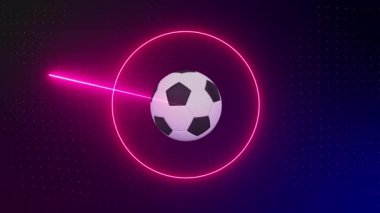 Şekiller ve ışık yollarının üzerindeki futbol animasyonları. Küresel spor, vatanseverlik ve dijital arayüz kavramı dijital olarak üretilen video.