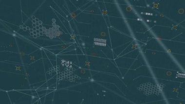 Donanma arkaplanındaki bağlantıların ve simgelerin canlandırılması. Dijital olarak oluşturulan küresel ağ, bağlantılar ve teknoloji konsepti.