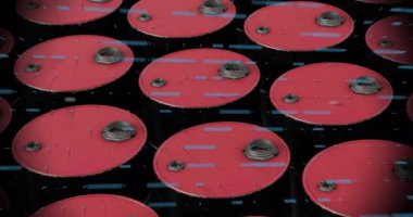 Siyah arka plandaki varillerin üzerinde veri işlenen grafiğin animasyonu. Küresel gönderme, bilgisayar ve dijital arayüz kavramı dijital olarak oluşturulmuş video.