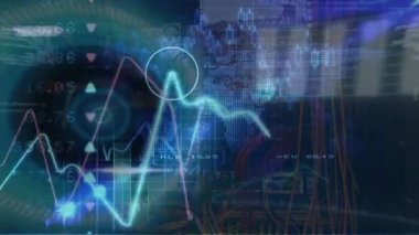 Animations of financial data processing over dark background. Global science, connections, data processing and digital interface concept digitally generated video.