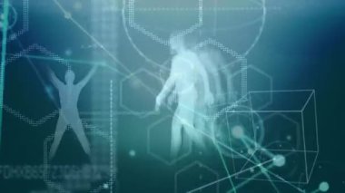 Animation of connections over scientific and biological data on navy background. Network, connections, science and data processing concept digitally generated video.