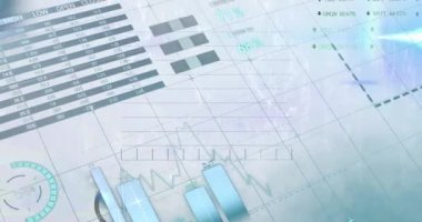 Animation of financial data processing over clouds and sky. Global business finances and digital interface concept digitally generated video.