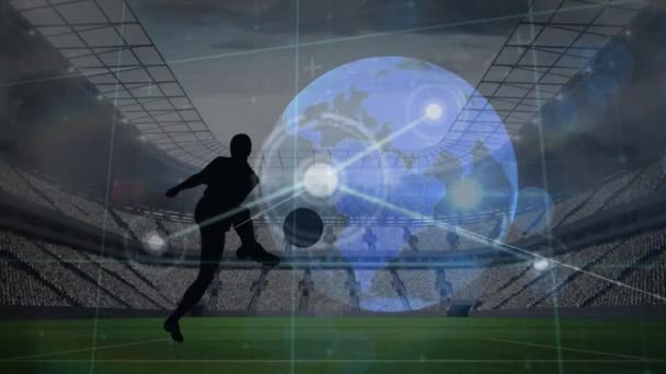 Animation Connections Male Soccer Player Silhouette Stadium Sport Training Connections — Stock Video