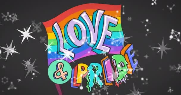 Animation Love Pride Text Rainbow Flag White Stars Black Background — 图库视频影像