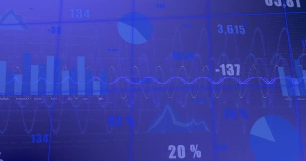 Animation Graphs Financial Data Blue Background Finance Economy Technology Concept — Stockvideo