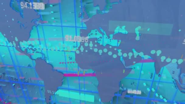 Animace Zpracování Dat Mapě Světa Globální Medicína Koncepce Digitálního Rozhraní — Stock video
