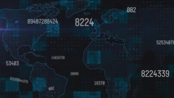 Animation World Map Data Processing Black Background Global Business Computing — ストック動画