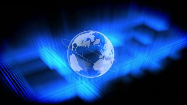 Анімація Глобуса Чорному Тлі Синіми Лініями Глобальна Концепція Фінансів Економіки — стокове відео