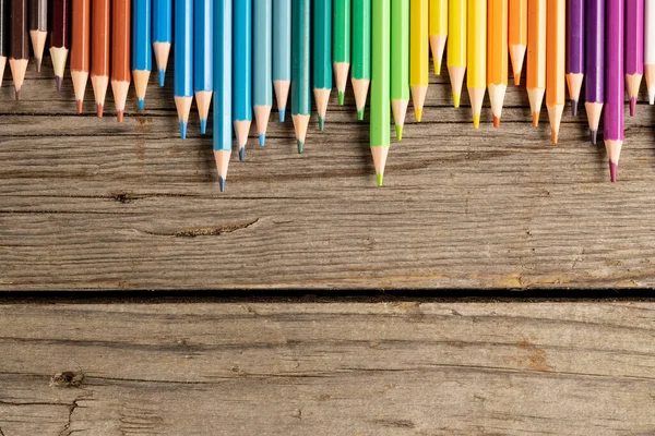 Composition Colorful Crayons Wooden Background School Equipment Tools Education Pattern — ストック写真