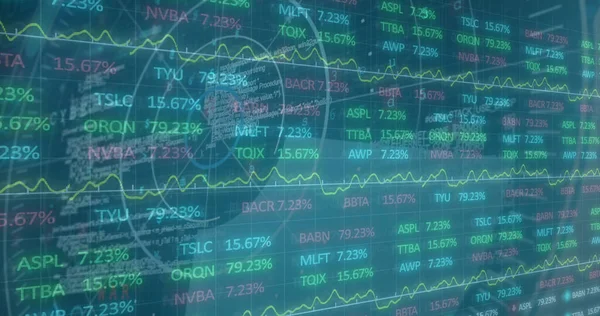 Mavi arkaplanda veri işleme resmi. küresel iş ve dijital arayüz kavramı dijital olarak oluşturulmuş görüntü.