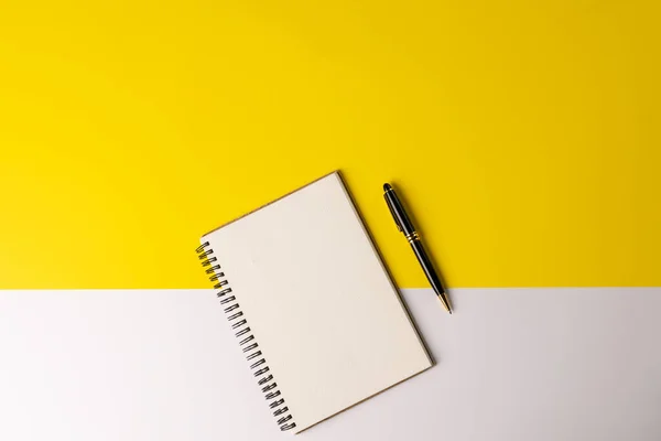 Image Notebook Copy Space Pencil Yellow White Surface Business Working — Photo
