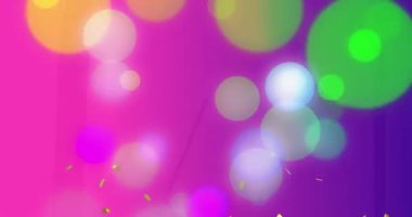 Dijital pembe ve mavi alanlarda ortaya çıkan konfeti ve noktaların animasyonu. Parti ve kutlama konsepti dijital olarak oluşturuldu.
