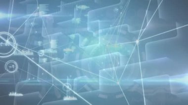 Veri bilimi işleme üzerinden bağlantı ağının animasyonu. Küresel bilim, bağlantılar, veri işleme ve dijital arayüz kavramı dijital olarak oluşturulmuş video.