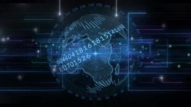 Siyah arkaplanda bağlantıları olan dünyanın animasyonu. Küresel iş, bilgisayar ve dijital arayüz kavramı dijital olarak oluşturulmuş video.