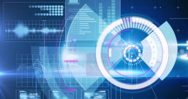 Veri işleme üzerinde taramaların animasyonu. Küresel teknoloji ve dijital arayüz konsepti dijital olarak oluşturulmuş video.