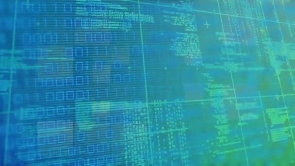 Animace Binárního Kódu Přes Modrou Zelenou Digitální Obrazovku Počítače Programování — Stock video