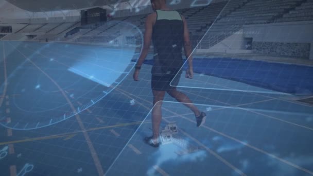 Animation Processing Circle Biracial Man Preparing Run Stadium Sport Training — Stok video