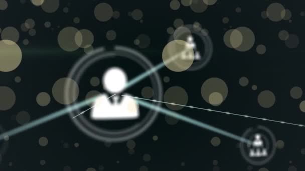 Animation Network Connections Yellow Dots Black Background Network Connections Communication — Vídeo de Stock