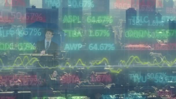 Şehirdeki Finansal Verilerin Grafiklerin Animasyonu Küresel Finans Ekonomi Kavramı Dijital — Stok video