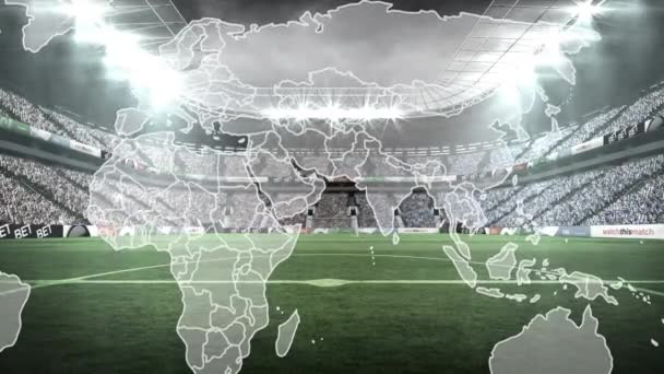 Animación Del Mapa Del Mundo Sobre Estadio Deporte Global Patriotismo — Vídeos de Stock