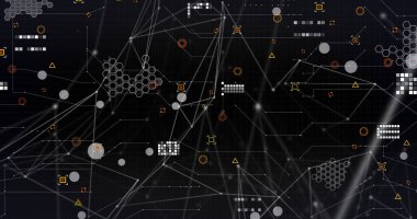 Siyah arkaplan üzerinde veri işleme resmi. küresel iş ve dijital arayüz kavramı dijital olarak oluşturulmuş görüntü.