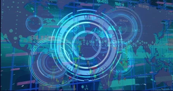 Image World Map Processing Circles Data Navy Background Global Data — Stock Fotó