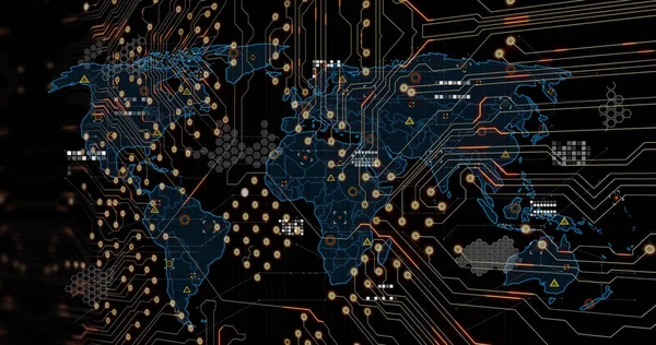 Imagem Rede Conexões Processamento Dados Sobre Fundo Preto Tecnologia Conexões — Fotografia de Stock