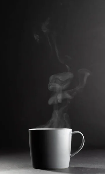 Image Grey Cup Hot Black Coffee Black Background Coffee Refreshment — Zdjęcie stockowe