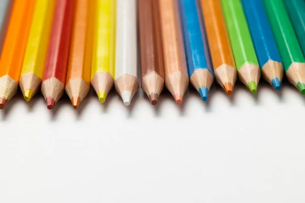 Composition Colorful Crayons White Surface Copy Space School Equipment Drawing — Fotografia de Stock