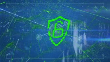 Animation of network of connections and digital interface over blue background. Global science, connections, data processing and digital interface concept digitally generated video.