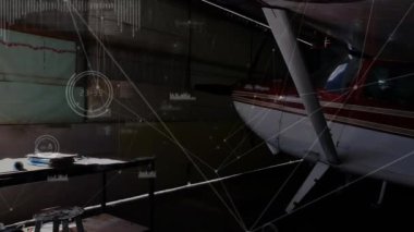 Hangardaki uçak üzerinden bağlantı ağının animasyonu. küresel seyahat ve bağlantılar konsepti dijital olarak oluşturulmuş video.