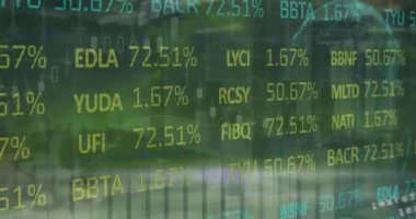 Grafikler ve grafikler üzerinde finansal veri işleme animasyonu. Küresel iletişim, iş, veri ve dijital arayüz kavramı dijital olarak oluşturulmuş video.