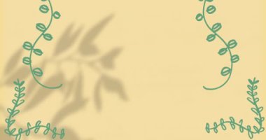 Turuncu arka planda hareket eden gölgelerin üzerindeki yeşil yaprakların animasyonu. Dijital olarak oluşturulan soyut konsept.