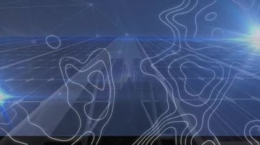 Güneş panelleri ve rüzgar türbinleri üzerindeki bağlantı ağı ve beyaz çizgilerin animasyonu. Dijital olarak oluşturulmuş küresel bağlantılar, bilgisayar ve dijital arayüz kavramı.