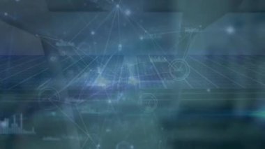 Güneş panelleri ve rüzgar türbinleri üzerinden bağlantı ağının animasyonu. Dijital olarak oluşturulmuş küresel bağlantılar, bilgisayar ve dijital arayüz kavramı.