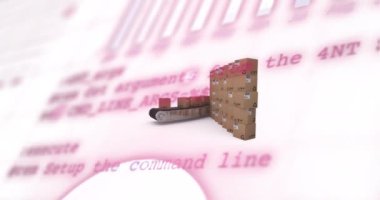 Beyaz arkaplandaki kutuların üzerinden veri işleme animasyonu. Küresel gönderme, bilgisayar ve dijital arayüz kavramı dijital olarak oluşturulmuş video.