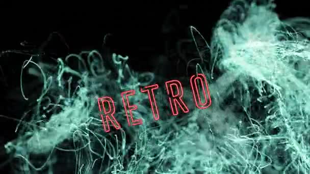 Animation Retro Text Glowing Blue Lights Dark Background Global Connections — Stockvideo