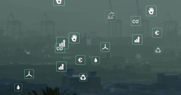 Animation Icons Cityscape Global Business Computing Digital Interface Concept Digitally — Stok Video